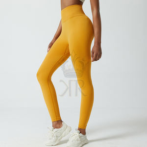 Customized Women's Gym Fitness Sports Yoga Pants Solid Color <b>Butt</b> <b>Lifting</b> <b>Leggings</b> with Mid Waist Logo Knitted Fabric - Product Image 5