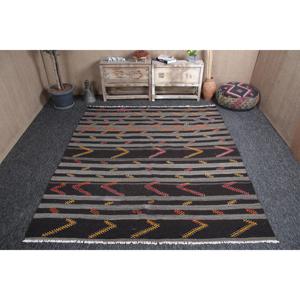 7x8 ft Vintage Turkish Rug, Large Rug, Kilim <b>Brown</b> <b>Wool</b> Rug - Product Image 1