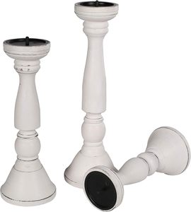 <b>Candle</b> <b>Holder</b> Wood White <b>Tall</b> <b>Candle</b> Set of 3 Wood Pillar <b>Candle</b> <b>Holder</b> Height (16+14+12) inch White Antique - Product Image 6