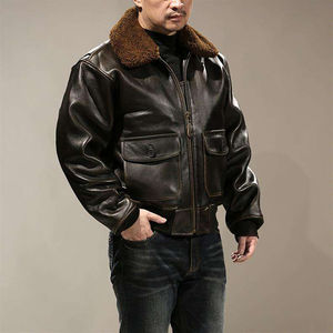 HEXIQON International G1 Blouson Aviateur d'Hiver en Cuir de Vachette Véritable 100% de Haute Qualité Noir Vieilli avec Support en Toile - Product Image 2