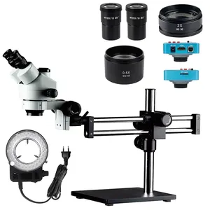 3.5X-180X Objectif d'objectif auxiliaire Microscope stéréo trinoculaire enseignement support métallique confocal LED anneau lumière télescope caméra - Product Image 1
