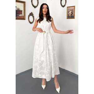 Vestido Blanco con Cintura Fruncida y Cinturón - Blanco - Product Image 2