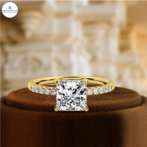 1CT IGI Certified Lab Grown Diamond Engagement <b>Ring</b>, Princess Half Pave With Solitaire <b>Ring</b>, 14K Rose <b>Gold</b>, <b>Vintage</b> Style <b>Ring</b> - Product Image 2
