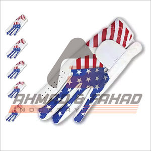 Guantes de Golf para hombre mano izquierda Cabretta cuero 60% piel de oveja 40% tela con diseños digitales sublimados personalizados azules - Product Image 1