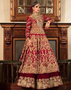 2024 HERMOSO BORDADO ZARI PESADO en SEDA BRIDAL ANARKALI LEHENGA DUPATTA EMBELLECIDO CUENTAS DE CRISTAL TRABAJO DABKA - Product Image 1