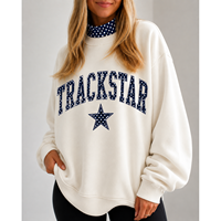 Sweat-shirt oversize à col rond pour femme, blanc, en coton, imprimé lettres, manches longues, automne, Trackstar, OEM, marque privée
