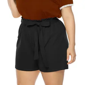 Женские шорты больших размеров, короткие брюки с высокой талией, большие размеры, женская летняя одежда, однотонная черная красная одежда
