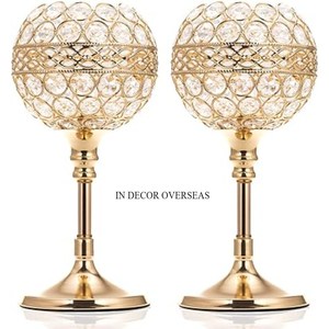 Customized Size And Shape Available High Grade Gold Plated Metal And <b>Crystal</b> Beaded Attractive Look Designer <b>Candle</b> Stick Holder - Product Image 4