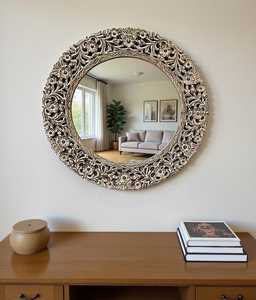 Espejo de Madera Moderno con Tallado Intrincado, Muebles LIXORA, Artesanía de la Mejor Calidad, Hecho en India (Delhi), para Uso en Hoteles y Baños - Product Image 1