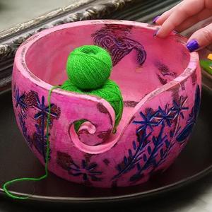 High Quality Round Wood and Printed Yarn <b>Bowls</b> for <b>Knitting</b> Handcrafted Wooden Yarn <b>Bowl</b> Design Piece with Sale - Product Image 3