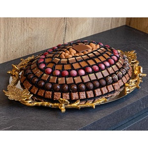 ถาดสแตนเลสพร้อมที่จับสีทองถาดเสิร์ฟขนมหวานขนมหวานดีไซน์ทันสมัย - Product Image 4