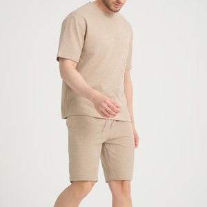 Conjunto de traje informal de 2 piezas para hombre de primavera y verano tejido sólido 100% algodón secado rápido Camiseta de manga corta holgada + Pantalones largos - Product Image 2