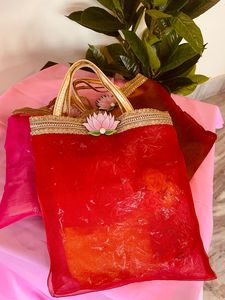 Sacs Femme Sac de Mariage Fait Main Rakhi Cadeau pour Soeur Indien Ethnique Potli Porte-monnaie de Mariée, Sac en Organza, Sac Transparent - Product Image 4