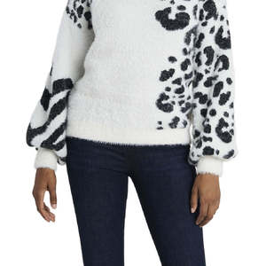 Maglione Donna Vince Camuto Bianco XL Jacquard Morbido Traspirante Stampa Animalier Casual Moda Coreana con Logo Frontale per l'Inverno - Product Image 3
