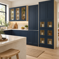 Ensemble d'îlot de cuisine modulaire WYRAX style Shaker avec finition bois, structure en contreplaqué, évier, 5 tiroirs et panier extractible