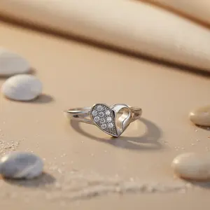 Bague en argent 925 avec cristal en forme de cœur et zircone cubique pour cadeau de femme - Product Image 3