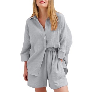 Women's Summer Casual Relaxed Two-Piece <b>Set</b> <b>Short</b> Sleeve Cotton <b>Linen</b> <b>Shirt</b> Knee <b>Shorts</b> Solid Color Button Quick Dry Breathable - Product Image 3