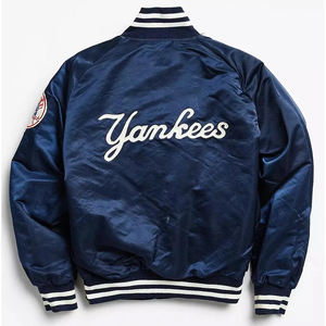 <b>New</b> Varsity Bomber Men's Jackets Jacket for Men Navy Satin Snap Button Baseball Style <b>New</b> <b>York</b> Fan inspired Outerwear Coat - Product Image 5