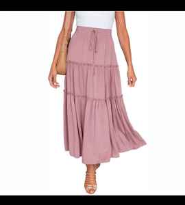 Women's Slim Fit Rayon Midi <b>Skirt</b> <b>Elastic</b> <b>Waist</b> Pure Color Casual Style with Tassel Decoration for Work and Party - Product Image 2