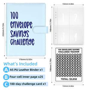 A5 and A6 Size PU <b>Leather</b> Budget <b>Binders</b> Cash Saving Embossed/Stamped High Quality Notebook for Filing Products - Product Image 2