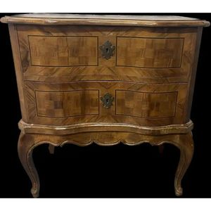 Commode de chevet à 2 tiroirs en acajou rococo français fait à la main meubles de table de chevet de style antique en parqueterie exquise pour chambre à coucher - Product Image 3