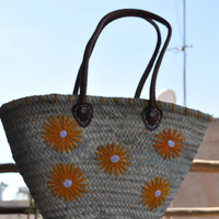 Sac de marché artisanal en paille et cuir marocain style bohème vintage pour femme Daisy – Tendance et pratique pour le quotidien printemps-été