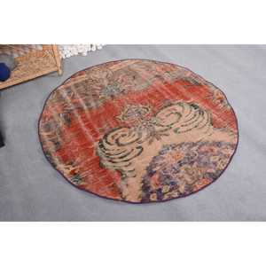 Alfombra Turca Vintage, Alfombra de 4,2x4,3 pies, Alfombra de Lana Roja Ombré - Product Image 3