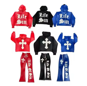 Survêtement personnalisé délavé à l'acide pour hommes ensemble de jogging à capuche zippé lourd GSM survêtement pour hommes ensemble de jogging à capuche en coton délavé à l'acide - Product Image 3