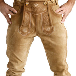 Short pour homme bavarois de haute qualité en cuir marron avec motif brodé pour la danse du festival allemand Oktoberfest - Product Image 1