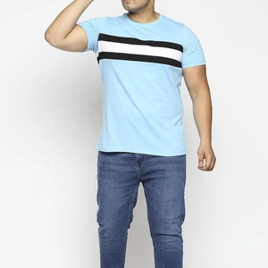 Logotipo personalizado de alta calidad 100% algodón camiseta de hombre cuello redondo Diseño a rayas transpirable de talla grande bordado personalizado Jersey - Product Image 2