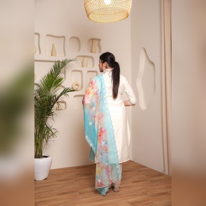 Prix de gros du fabricant, ensemble de kurti en coton aleena chanderi avec dupatta en organza brodé, en tailles en gros de S à XXL - Product Image 6