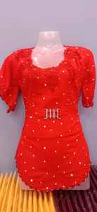 Top prix le plus bas avec col rond de couleur unie et manches courtes dernier haut conçu pour les femmes porter une robe à vendre - Product Image 2