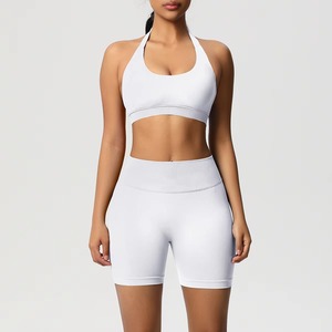 Conjunto de Sujetador Deportivo Acolchado y Pantalones Cortos para Mujer, al por Mayor, Transpirable, Ecológico, de Nailon Reciclado y Elastano, para Yoga y Fitness - Product Image 1