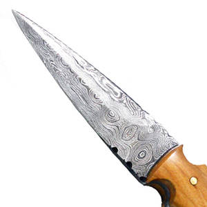 Cuchillos de caza de acero de Damasco de calidad superior con mango de madera de longitud regular Funda de cuero-Soporte OEM personalizable - Product Image 2