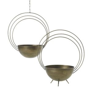 Ensemble vase à fleurs et bol en fer moderne de 2 pièces en métal poli pour la maison, les fêtes de jardin et la décoration de table suspendue - Product Image 1
