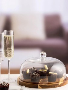 Cúpula para Pastel Antigua y Base de Madera, Soporte para Pastel de Madera de Acacia - Product Image 3