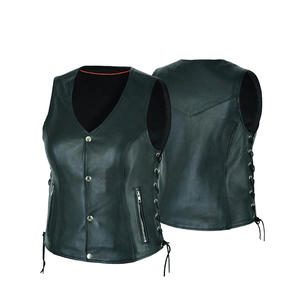 2023 Hot Sale Winter <b>Women's</b> Real Leather Biker <b>Waistcoat</b> Motorcycle Vest Breathable Eco-Friendly Zipper 2 Vintage Embroidery - Product Image 5