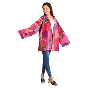 Chaqueta de retales de seda reversible Vintage para mujer abrigo largo de estilo bohemio con diseño indio colorido hecho a mano - Product Image 2