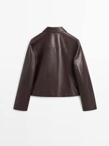 <b>Womens</b> Dark <b>Brown</b> Real Sheep Skin Varsity <b>Jacket</b> Zipper Casual Vintage Style Winter Outerwear with Cotton Lining - Product Image 4