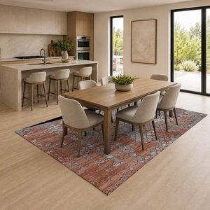 Tapis de salon en chenille antidérapant RUGS DEPOT LXDP-0266, effet marbre doré terracotta, imprimé numériquement, lavable en machine, vente en gros - Product Image 4