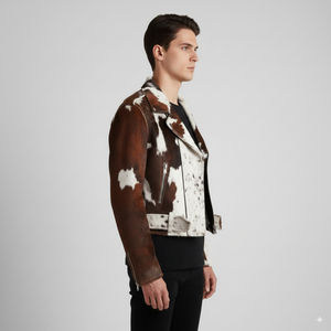 Nouvelle veste en cuir de vachette et toile pour homme, veste de motard en cuir véritable, coupe courte, coupe régulière et ajustée, veste de moto pour homme - Product Image 2