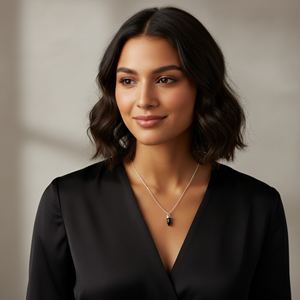 Black <b>Onyx</b> Small Bullet Shape Silver Plated Pendant 925 Sterling Silver Chain Romantic Engagement Jewelry for Weddings Parties - Product Image 4