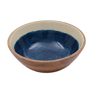 Cuenco redondo para mezclar ensaladas de frutas de diseño moderno de calidad elegante, uso para comedor, cuenco de madera con estampado de flores esmaltadas hechas a mano - Product Image 2