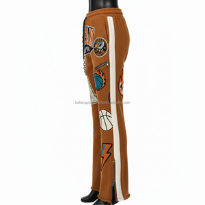 Pantalones Acampanados para Mujer, de Alta Calidad, 280 GSM, Tejido de Poliéster y Elastano Texturizado, Color Marrón, con Paneles Múltiples y Logotipo Personalizado - Product Image 3