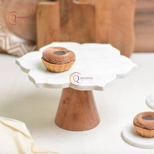 Support à gâteau en marbre avec socle en bois support à gâteau en forme de fleur pour fête d'anniversaire intérieur décor à la maison vaisselle porte-gâteau romantique - Product Image 4