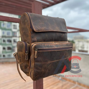 กระเป๋าเป้สะพายหลังเดินทางหนังสีน้ำตาลวินเทจแท้ขนาดใหญ่กระเป๋าหนังบุนวมสำหรับทั้งชายและหญิง - Product Image 1
