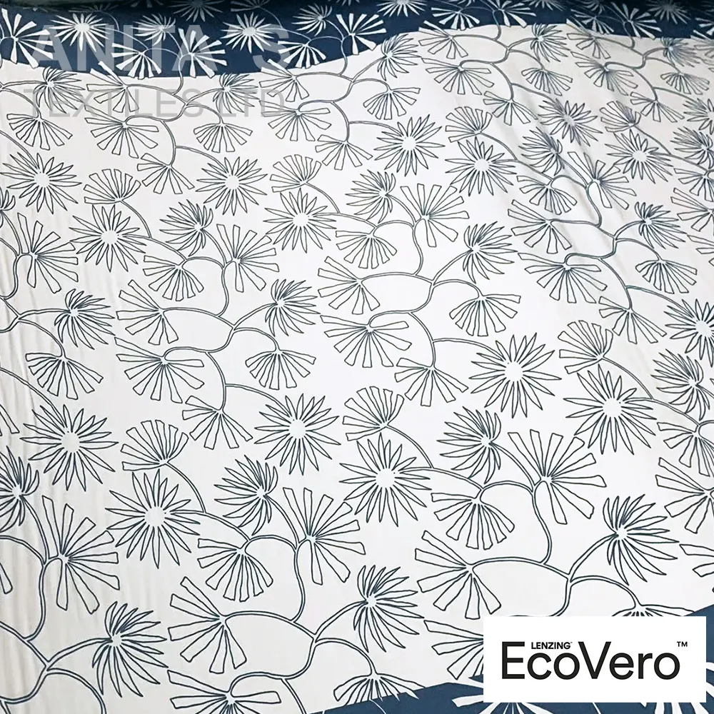 재고 ECO 소재 100% 비스코스 Ecovero 경량 짠 능직물 직물 오버 사이즈 줄 지어 꽃 인쇄