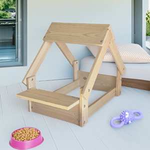 Cuccia per Cani da Interno in Legno Well Home con Porta Ciotola, Gabbia per Animali Colore Legno - Product Image 4