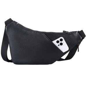 Sac de poitrine minimaliste en cuir véritable, sac à bandoulière, fermeture à glissière, imperméable, usage quotidien, toutes saisons, pour homme - Product Image 4