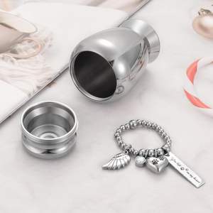 Urne moderne en forme de cœur en argent pour cendres humaines Mini urne de crémation en acier inoxydable de taille personnalisée avec breloque en croix souvenir - Product Image 4